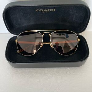 Women’s Coach Gold/Silver/Dark Tortoise Aviator Sunglasses with Brown Case